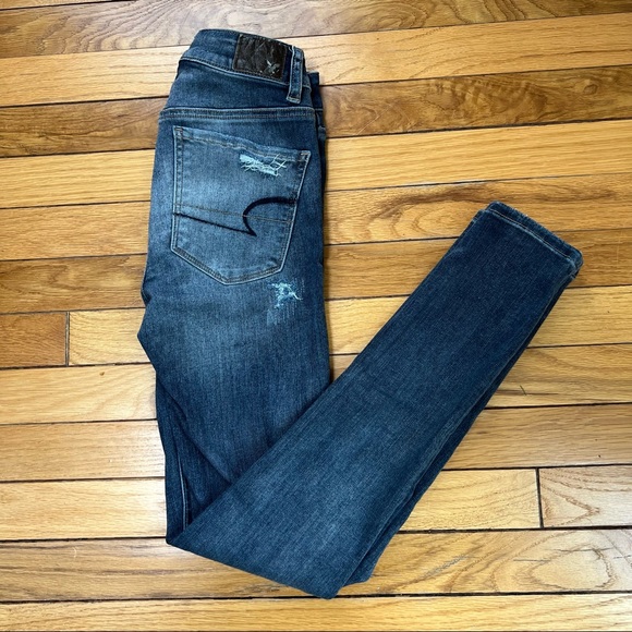 American Eagle distressed ripped patched super super stretch hi rise jegging - Picture 3 of 9